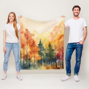 Traumhafte Wasserfarbenbäume in warmer Herbstpalet Fleecedecke