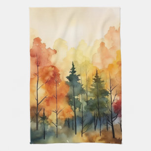 Traumhafte Wasserfarbenbäume in warmer Herbstpalet Geschirrtuch