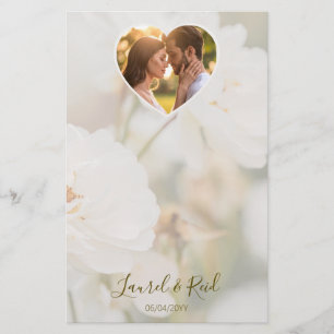 Traumhafte weiße Rose und Herz Foto-Vorlage Hochze Briefpapier