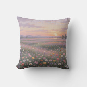 Traumhafte Wildblumenwiese Sonnenuntergang Pastell Kissen