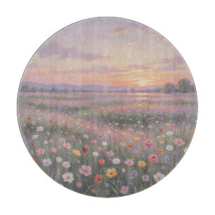 Traumhafte Wildblumenwiese Sonnenuntergang Pastell Schneidebrett