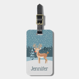 Traumhafte Winterlandschaft mit niedlichem Hirsch Gepäckanhänger