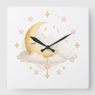 Traumhafter Halbmond & Wolken Pastell Wanduhr