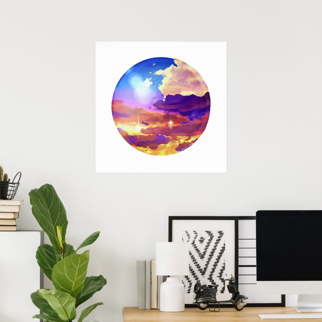 Traumhafter lebendiger Sonnenuntergangs-Himmel-Wan Poster (Heimbüro)