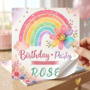 Traumhafter Regenbogen-Geburtstag Quadratischer Aufkleber
