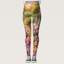 Traumhafter rosa Blumengarten-Pfad-Malerei Leggings
