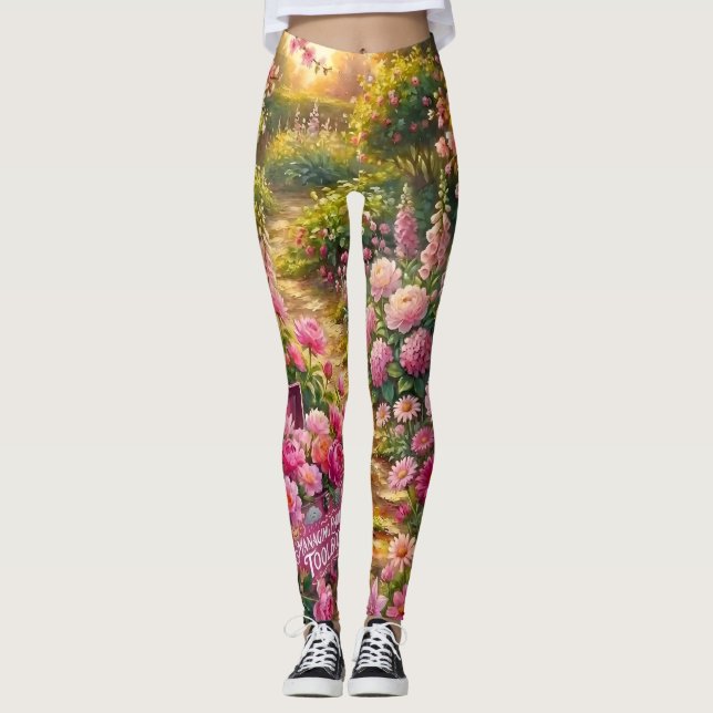 Traumhafter rosa Blumengarten-Pfad-Malerei Leggings (Vorderseite)