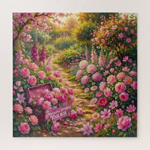 Traumhafter rosa Blumengarten-Pfad-Malerei Puzzle