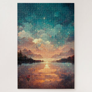 Traumhafter See und Sonnenuntergang   Landschaftsm Puzzle