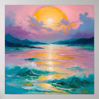 Traumhafter Sonnenuntergang über den Ozeanwellen – Poster