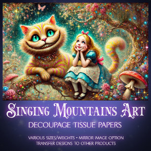 Traumhafter Vintage-Cheshire-Cat und Alice-Decoupa Seidenpapier