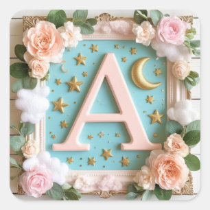 🌙 Traumhaftes Monogramm A Kinderzimmer Design 🌙 Quadratischer Aufkleber