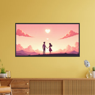 Traumhaftes Paar-Silhouette bei Sonnenuntergang  Leinwanddruck