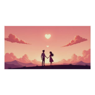 Traumhaftes Paar-Silhouette bei Sonnenuntergang Poster