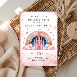 Traumhaftes Regenbogen-Prinzessinnen-Schloss zum 3 Einladung