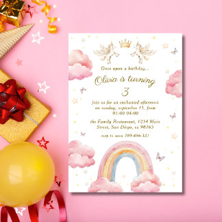 Traumhaftes Rosa Regenbogen Einhorn Geburtstag Einladung