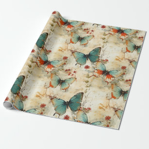 Traumhaftes Türkis-Schmetterlings-Landhausgarten-B Geschenkpapier