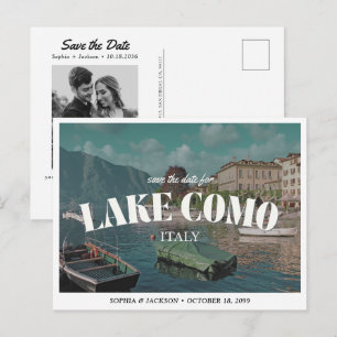 Traumhochzeit am Comer See - Save-the-Date im Retr Postkarte