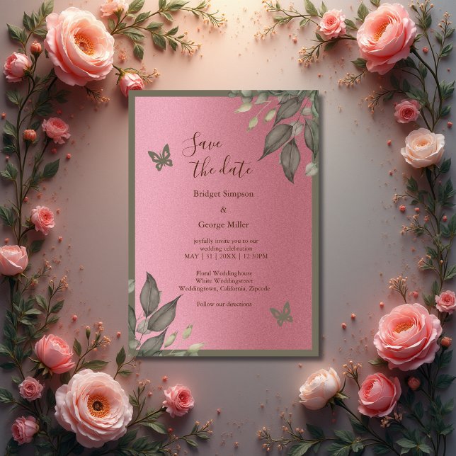 träumlich rosa Glitzer Blattwerk Hochzeit sicher d Einladung (Von Creator hochgeladen)