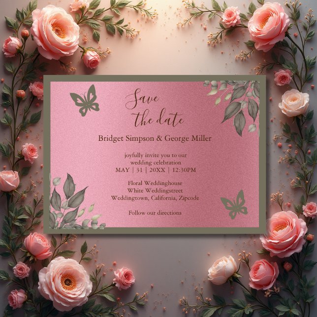 träumlich rosa Glitzer Blattwerk Hochzeit sicher d Einladung (Von Creator hochgeladen)