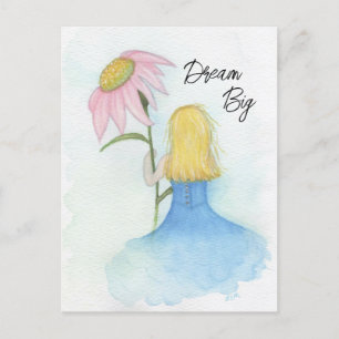 Traummädchen mit Riesenrosa-Blume Postkarte
