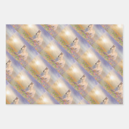 Traumpferd durch die Wiese rosa Blume Geschenkpapier Set