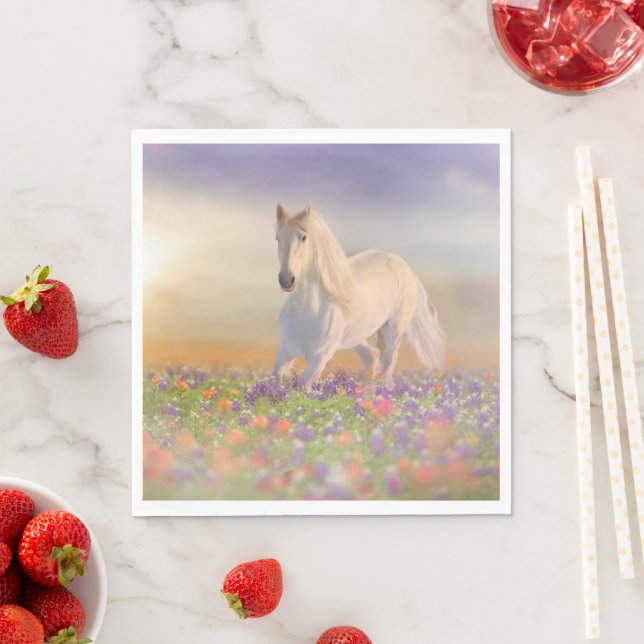 Traumpferd durchquert die Wiese der rosa Blume Serviette (Beispiel)