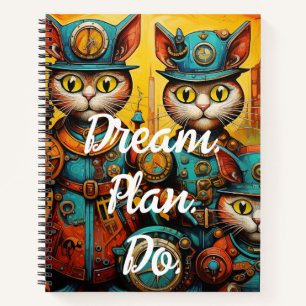 Traumplan. Empfohlen. Fun Steampunk Cats Notizbuch