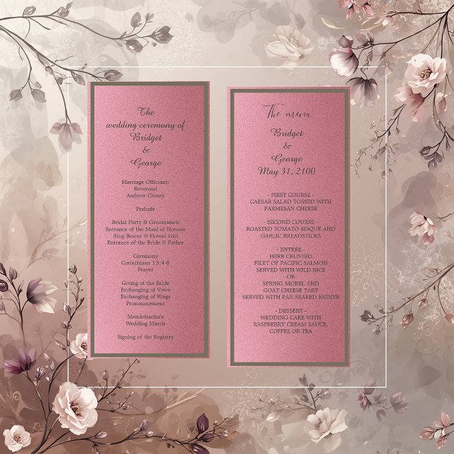 Traumrosa Glitzer Hochzeitsmenü & Programm (Von Creator hochgeladen)