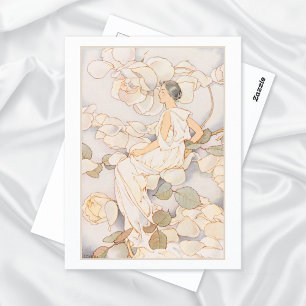 Traumrosen Weiße Blume Vintage Postkarte