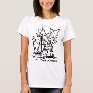 Traumschiff Majestätischer Galleon Schwarze Linien T-Shirt