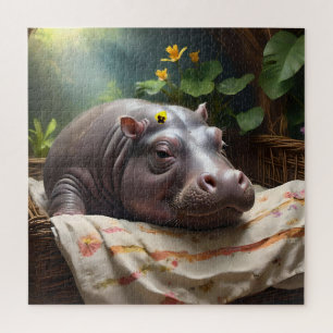 **"Träumskorb: Ein Baby Hippo's Cosy Nickerchen"** Puzzle