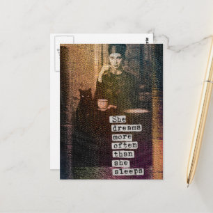 Träumt öfter als sie schläft Frau und Katze Postkarte
