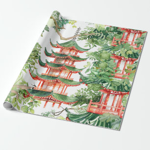 Traumwald-Pagoden-Sage-Wasserfarbe Geschenkpapier
