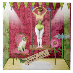 Traumwelt Vintage Funky Ballerina Veränderte Kunst Fliese