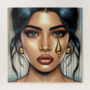 Traurig schöne Frau mit goldener Träne Puzzle