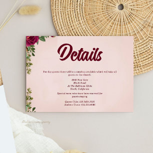 Traurige Burgund und Roséfarbene Florale Hochzeit Begleitkarte
