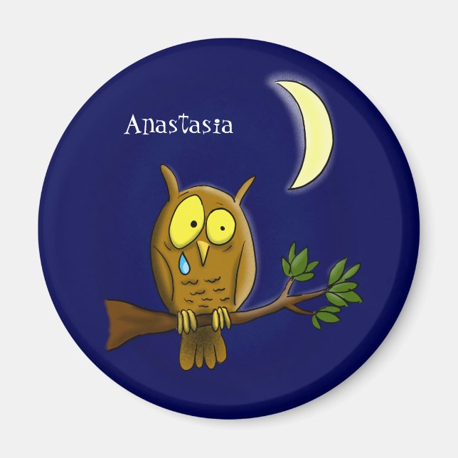 Traurige Eule mit Tränen und Mond vermisst, Sie Ca Magnet (Vorne)