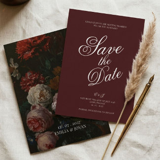 Traurige Florale Hochzeitseinladungskarte Burgund Dankeskarte