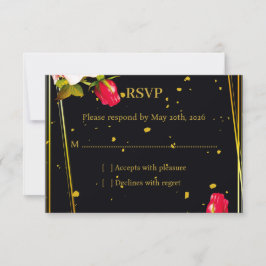 Traurige Florale Schwarz-Goldene Hochzeits-RSVP-An RSVP Karte