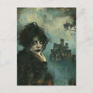 Traurige Frau auf Schloss Postkarte