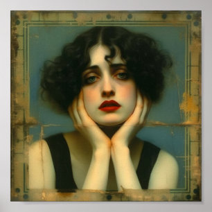 Traurige Frau mit den Händen auf dem Gesicht Poster