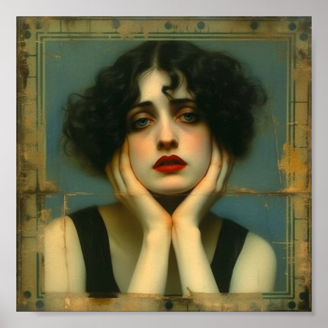 Traurige Frau mit den Händen auf dem Gesicht Poster (Vorne)