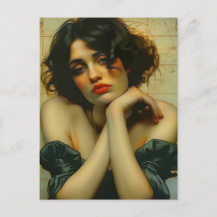 Traurige Frau mit den Händen auf ihrem Gesicht Mix Postkarte