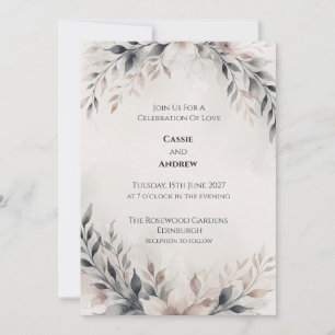 Traurige Holzkohle-Rosé-Blumen-Hochzeit Einladung