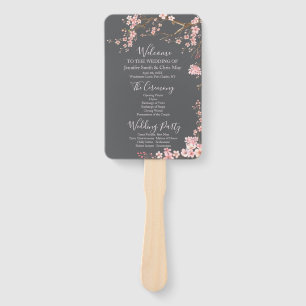 Traurige Holzkohle- und rosa Kirschblüten-Hochzeit Fächer