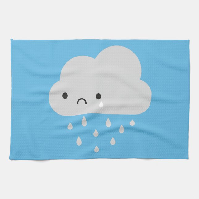 Traurige Kawaii Regen-Wolke Geschirrtuch (Horizontal)