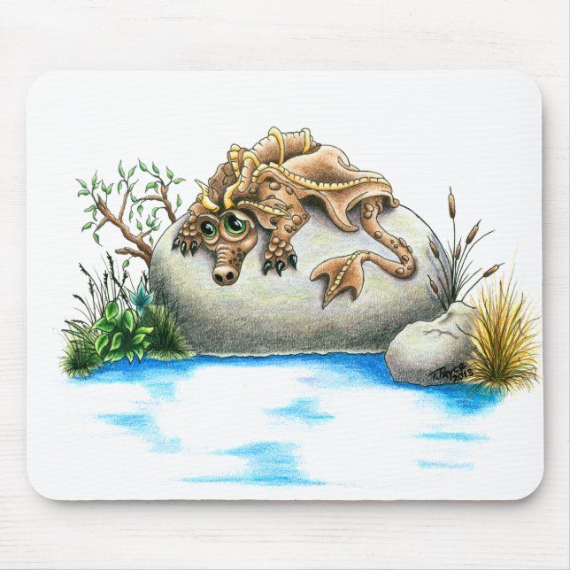 Traurige Little Rockdrache-Mausunterlage Mousepad (Vorne)