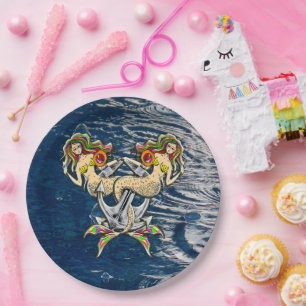 Traurige Meerjungfrauen vor Anker Pappteller