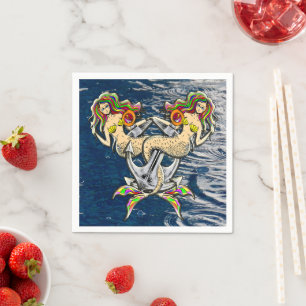Traurige Meerjungfrauen vor Anker Serviette